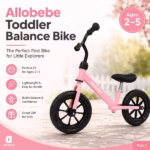 Allobebe 12" Toddler Balance Bike – Light-Up Wheels, Adjustable Seat & Handlebar, No-Pedal – Pink - Image 2