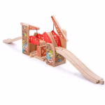 Bigjigs Rail Double Lifting Bridge – Wooden Train Track Accessory with Graffiti Design