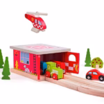 Bigjigs Rail Wooden Fire Station Shed with Helicopter – Railway Train Set Accessory, 2-Piece Set - Image 3