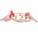 Bigjigs Rail Wooden Bridge Expansion Set – 18-Piece Train Track Accessory Set
