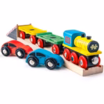 Bigjigs Rail Car Loader – Wooden Train Set with Tracks & Vehicles, 8-Piece Railway Playset - Image 2