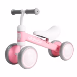 Allobebe Baby Balance Bike 4-Wheel Ride-On – Pink, Adjustable Seat, Silent Wheels, 12–30 Months
