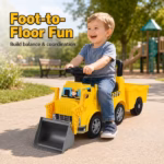 Allobebe Baby Bulldozer Wagon Ride-On Toy – Musical Construction Loader with Storage Bucket & Anti-Tip Design, Yellow, Ages 1–3 - Image 2