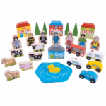 Bigjigs Rail Trackside Accessory Set – 32-Piece Wooden Train & Railway Playset
