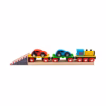Bigjigs Rail Car Loader – Wooden Train Set with Tracks & Vehicles, 8-Piece Railway Playset