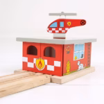 Bigjigs Rail Wooden Fire Station Shed with Helicopter – Railway Train Set Accessory, 2-Piece Set - Image 2