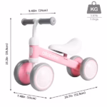 Allobebe Baby Balance Bike 4-Wheel Ride-On – Pink, Adjustable Seat, Silent Wheels, 12–30 Months - Image 3