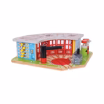 Bigjigs Rail Five Way Engine Shed – Wooden Train Station with Turntable & 5-Engine Storage